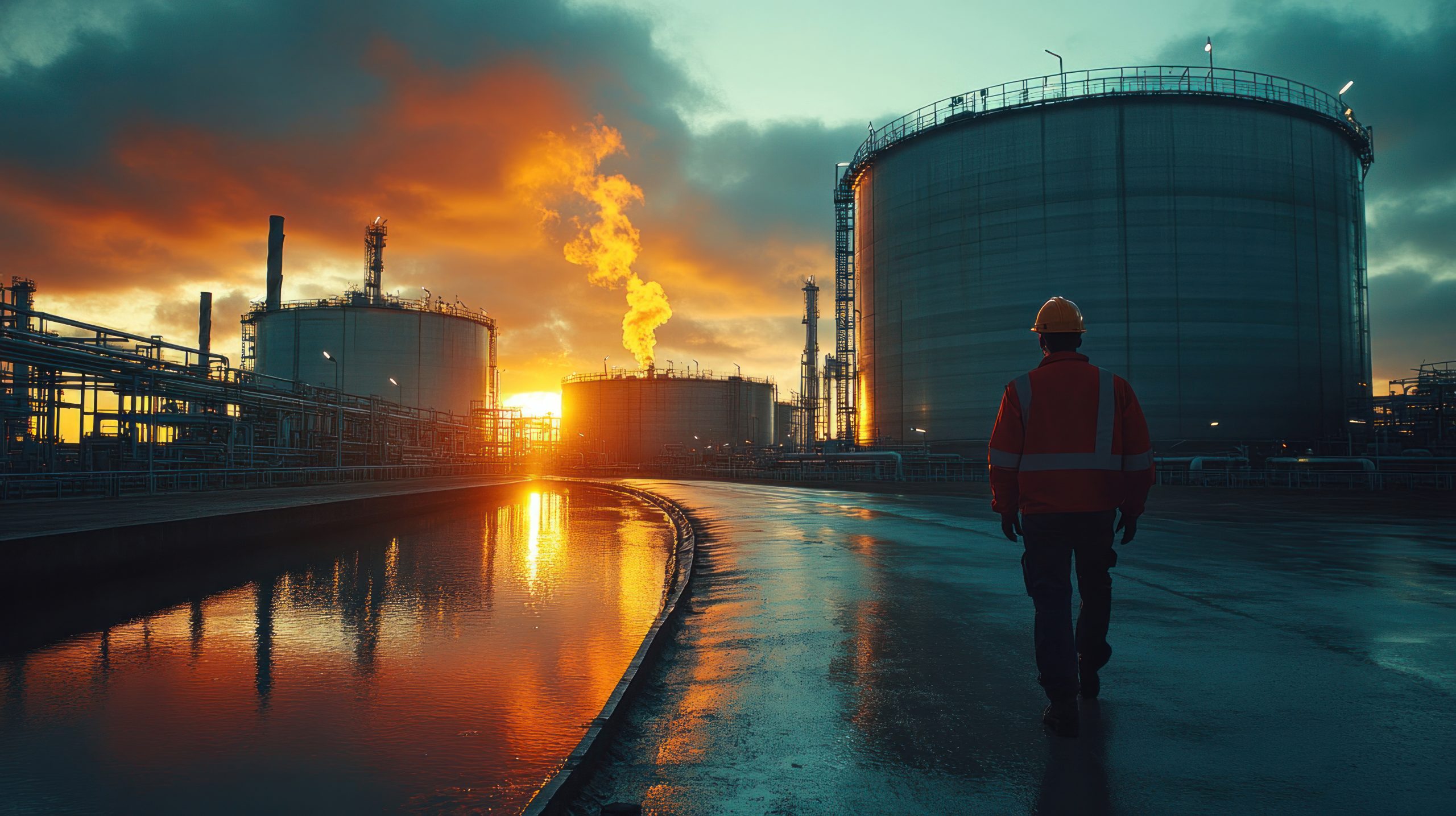 A male technician is inspecting a liquefied natural gas storage tank to ensure the safety and efficiency of the storage process.